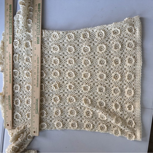 Elegant Cream Crochet Wool Knit Top ivory stretch semi sheer long sleeve cottage - Picture 7 of 8